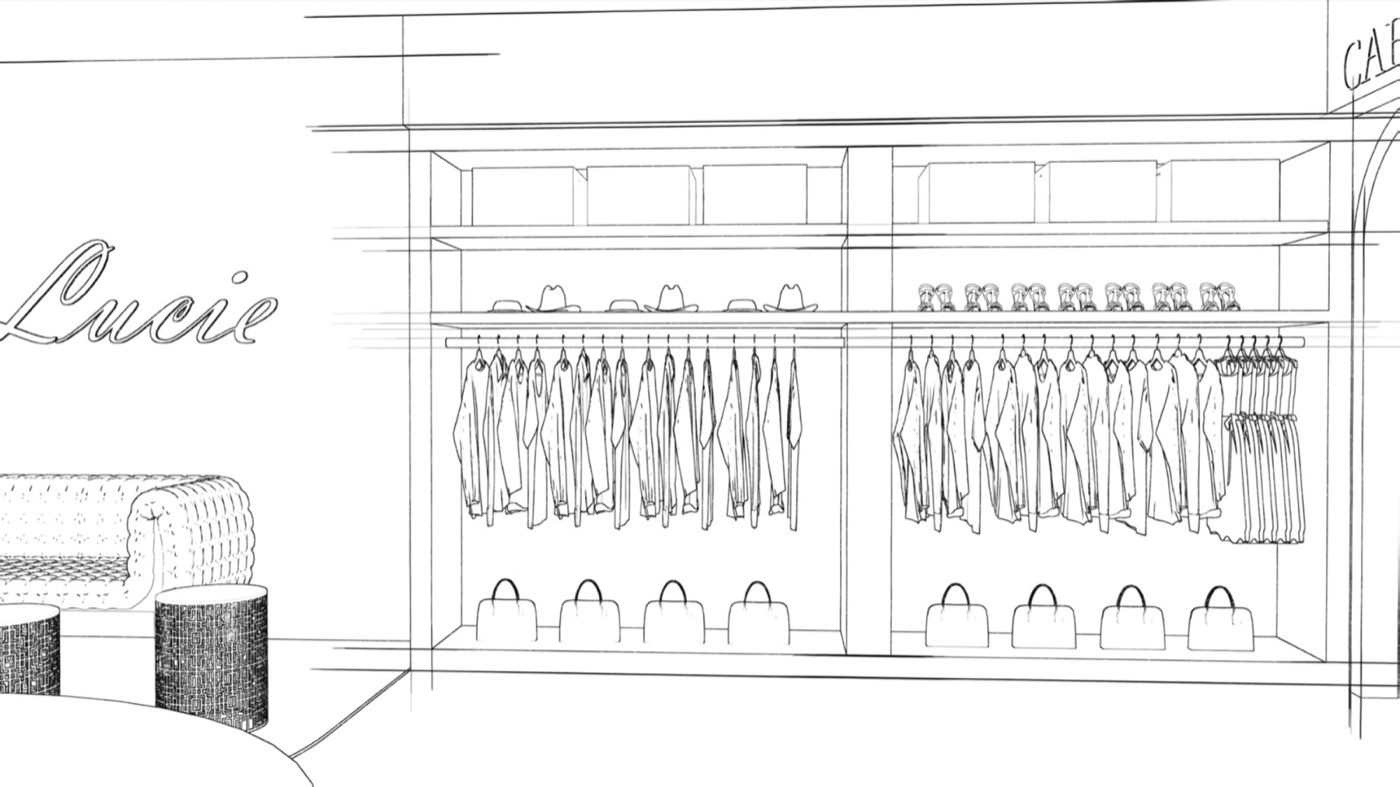 Croquis d'aménagement d'une boutique avant modélisation SketchUp