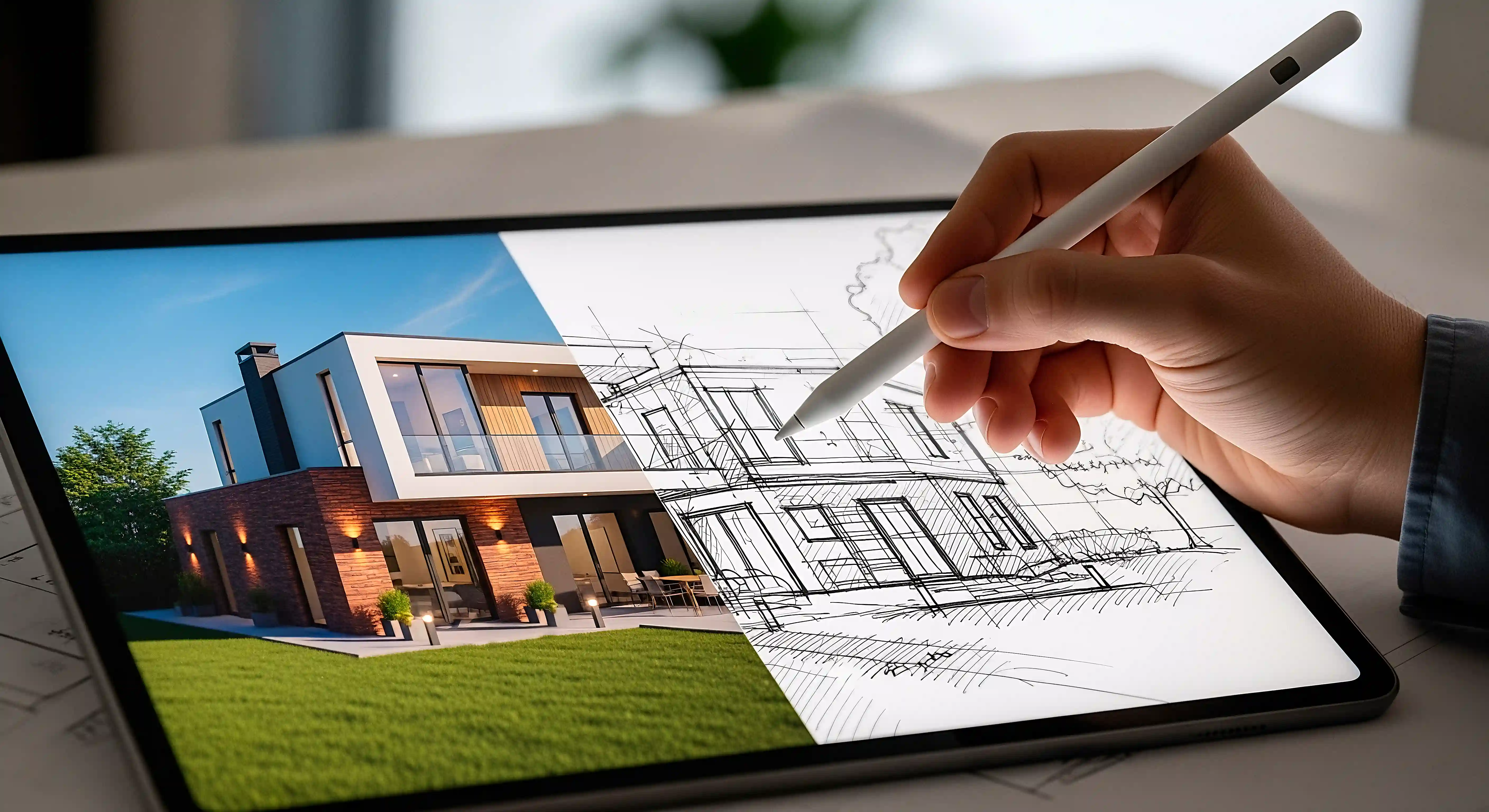 Comparaison plan technique / rendu 3D final d'un projet réalisé sur SketchUp